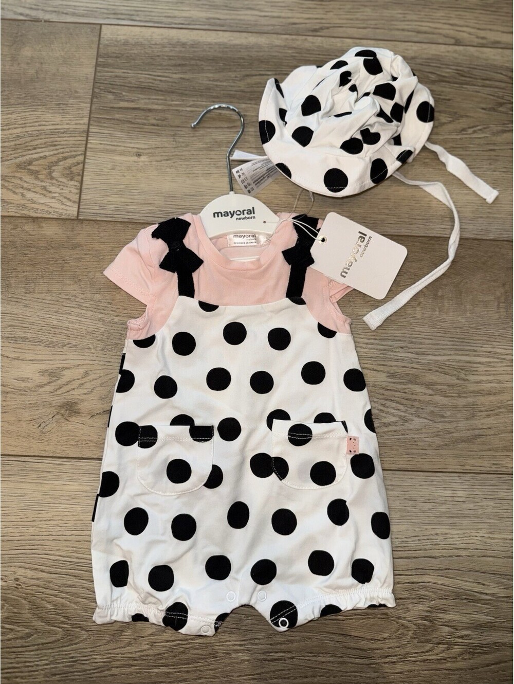 NEW! Mayoral baby girl Polka Dot Outfit With Matching hat, 3-6 months